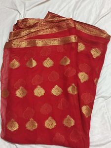 Red Saree with Gold Motifs