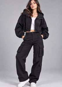 BERSHKA cropped hooded Windbreaker Jacket