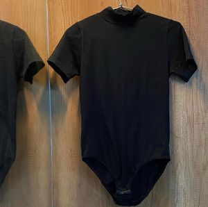Black Short Sleeve Mock Neck Top