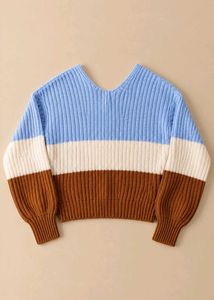 BOW FRONT COLORBLOCK KNIT SWEATER