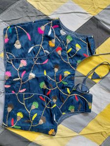 Embroidered Blue Silk Blouse