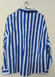 Blue and White Striped Button-Up Shirt