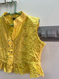 Vibrant Yellow Eyelet Crop Top