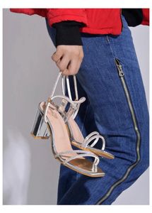 Sparkly Silver Block Heel Sandals