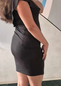 one shoulder ruffle black dress