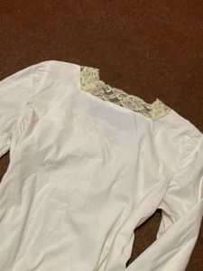 Cream Lace Trim Long Sleeve Top