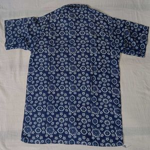 Men's Blue Printed Short Sleeve Shirt