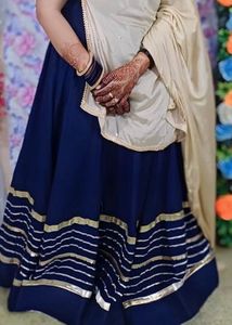 Elegant Navy Blue Lehenga Choli with Golden Border