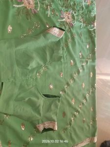 Elegant Green Embroidered Saree