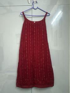 Red Embellished Kurta
