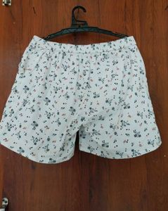 White Floral Print Shorts