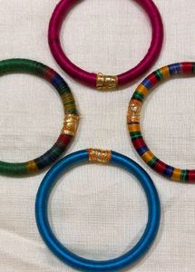 Set of 4 Silk Thread Bangles - Multicolor Boho