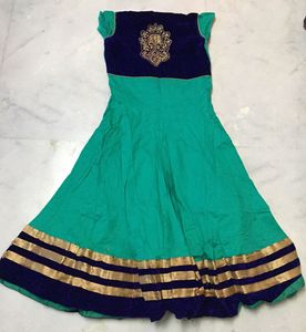 Designer Sea Green Cotton And Velvet Kurti