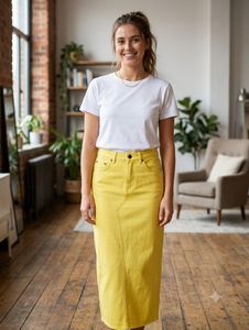 Yellow Denim Midi Skirt