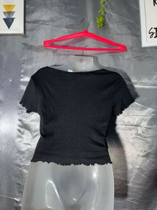 Ally Black Ruched Drawstring Top