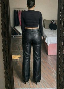 Italian High-Waisted Black Leather Pants