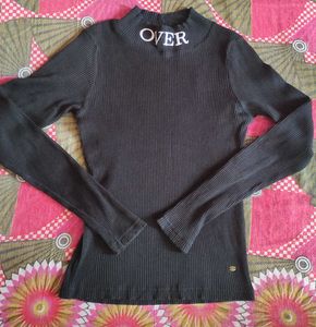 Jealous 21 Ribbed Mock Neck Top "OVER" Graphic