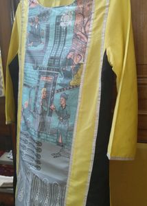 Yellow &amp; Grey Print Kurti