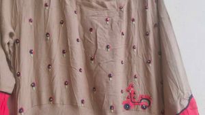 Elegant Beige Kurta with Pink Bell Sleeves
