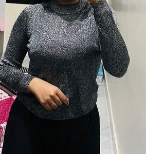 🩶Sparkling Silver Knit Top