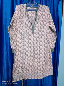 White N Green High Low  Kurti