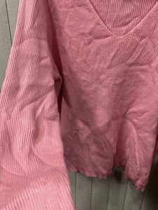 Pink Ribbed V-Neck Sweater