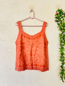 Orange Lace Trimmed Tank Top