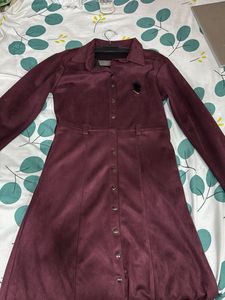 Burgundy Button-Up Midi Dress