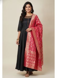 Elegant Navy Blue Dyed Satin Anarkali Suit