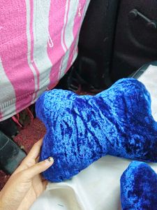 Blue Velvet Bone Pillows - Set of 2