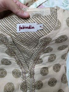 Fabindia Ethnic Motifs Silk Mandarin Collar Kurti