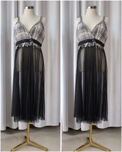 Sheer Black Tulle Plaid Dress