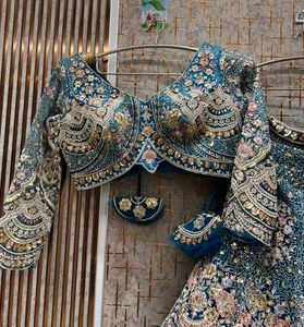 Stunning Teal Embroidered Lehenga Set