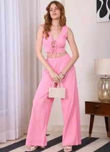 Shein Pink tie up neck front Two-Piece Set