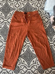 Orange Linen Blend Cropped Pants
