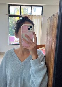 Baby Blue V-Neck Crop Sweater