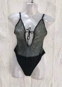 15286. Vintage Black &amp; Grey One-Piece Swimsuit