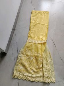 Beautiful Yellow Embroidered Kurta with plazzo and