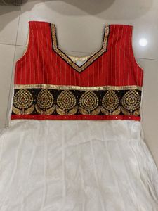 Red &amp; White Embroidered Lehenga Choli
