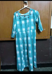 Green &amp; White Checkered Kurta