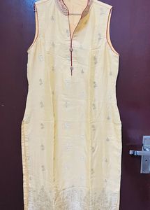 Yellow Sleeveless Chanderi Suit