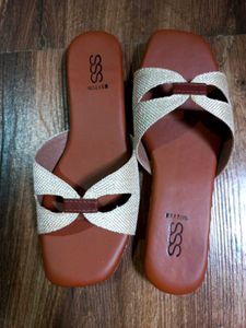 Brown &amp; Beige Woven Slides