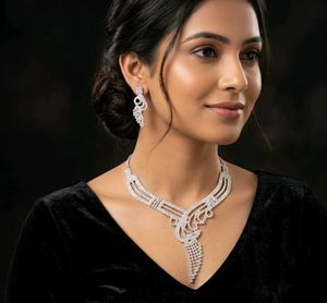 Exquisite Diamond Necklace & Earring Set