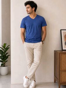 Men's Blue V-Neck T-Shirt
