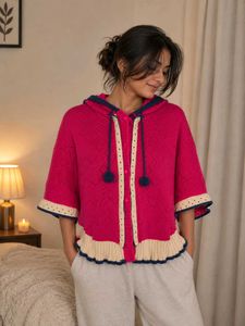 Pink Hooded Knit Cardigan