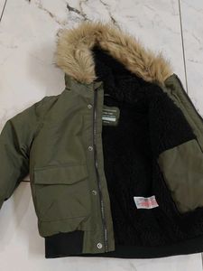 Kid's Green Fur Hooded Winter puffer Jacket