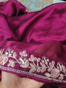 Elegant wine Embroidered Saree