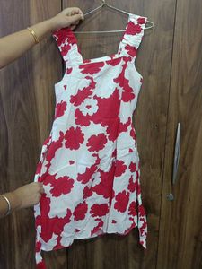 Red and White Floral Print Dress