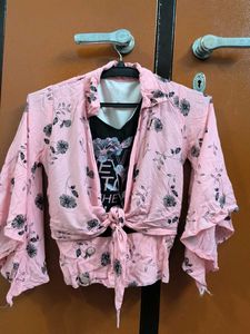 Pink Floral Tie-Up Crop Top