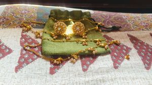 Elegant Gold and Pearl Earring Set with kanchain